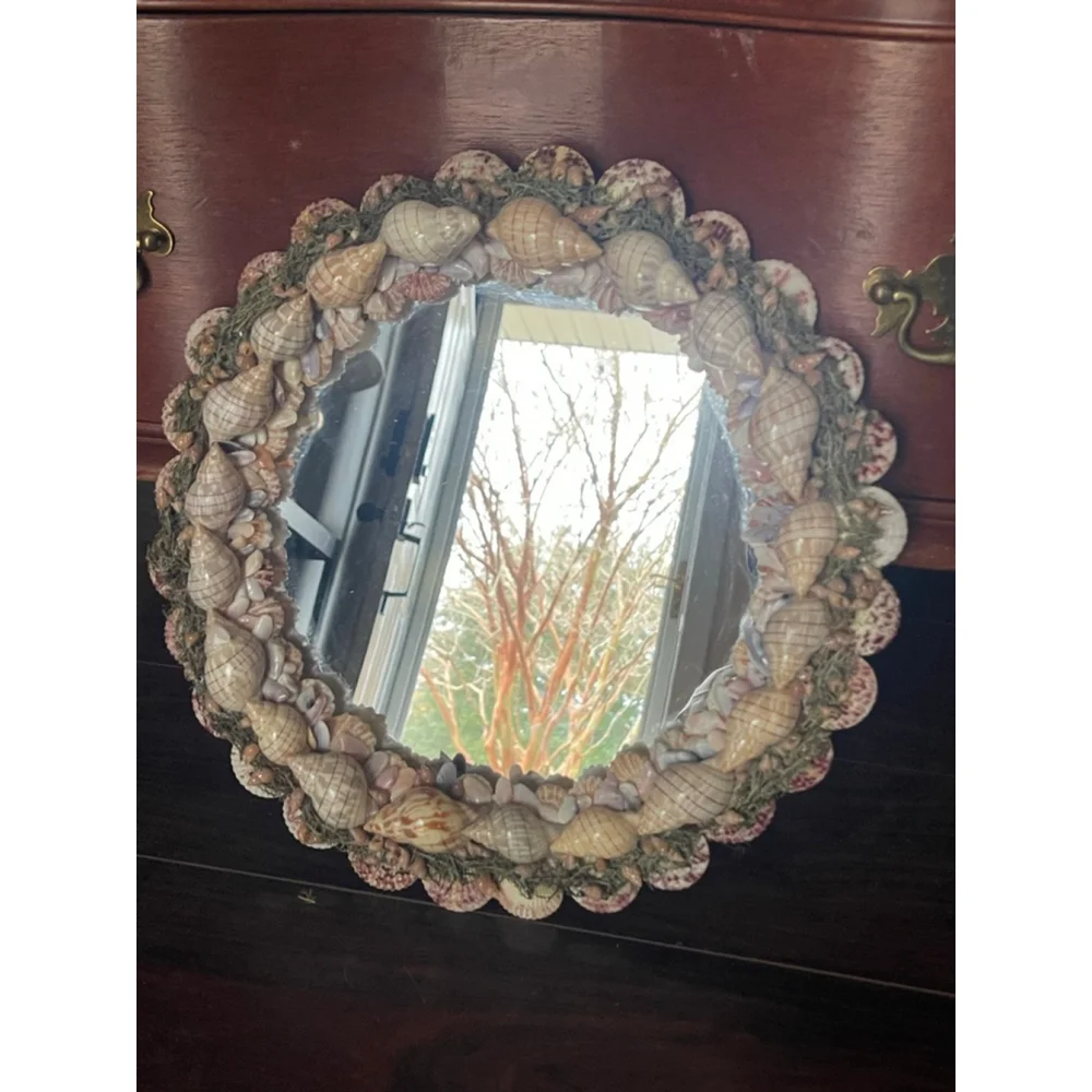 Handmade Seashell Wall Mirror Coastal Cottage Beach Decor – 12” Round